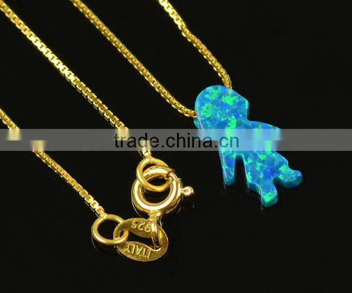 925 silver chains OP36 blue green synthetic opal gems opal boy shape pendants