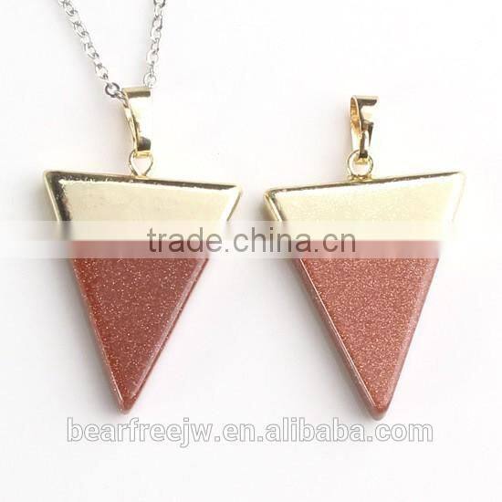 New Trendy Gold Plated Semi-Precious Gemstones Triangular Pyramid Chakra Pendant For Necklace