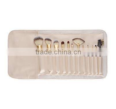 12pcs Pony hair Makeup Brushes set Coffee concealer/powder/blush brush eyeshadow/eyelash//brow/lip brush With Off-white Leather