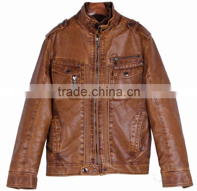 2015 new men's PU leather coat