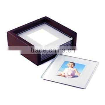 Wholesale square glass photo frame coaster for baby shower