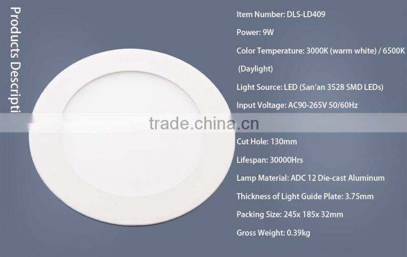 9 12 15 18W Round thin recessed downlight with die cast aluminum LED panel light