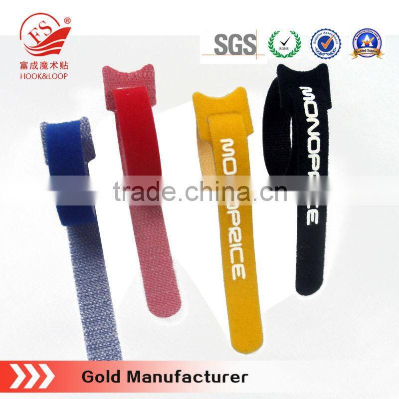 12x200mm custom self grip double sides nylon hook and loop cable tie with logo print