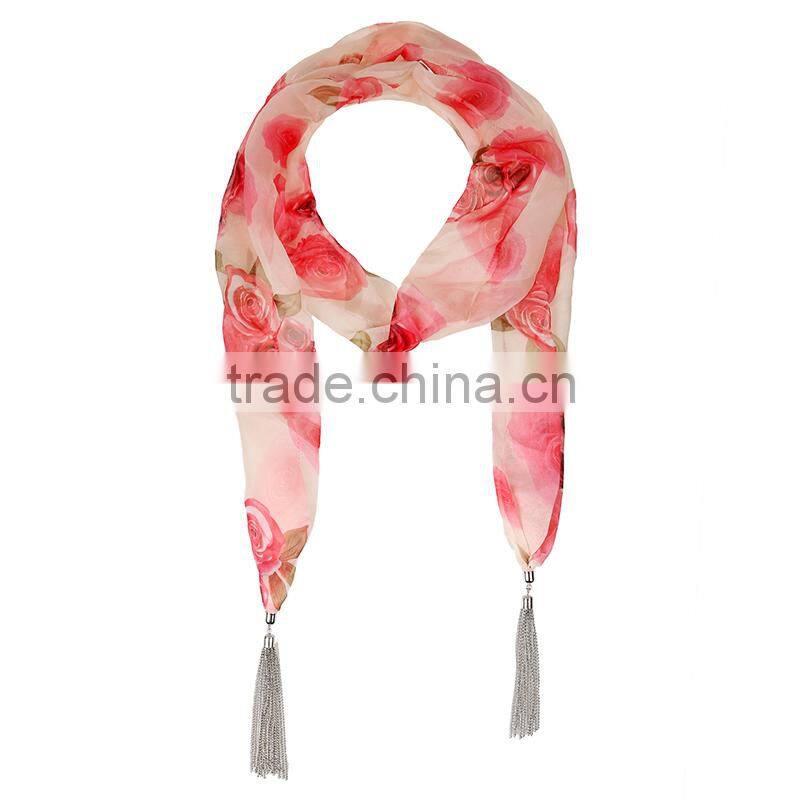 Fashion romantic rose pattern scarf,soft polyster scarf