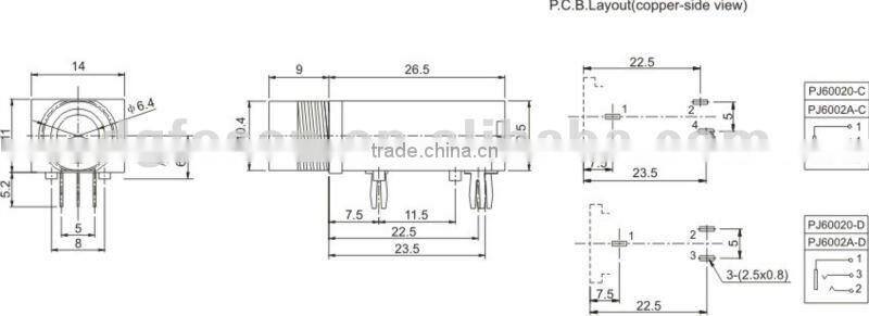 6.35mm mono jack plug PJ60020 PJ6002A
