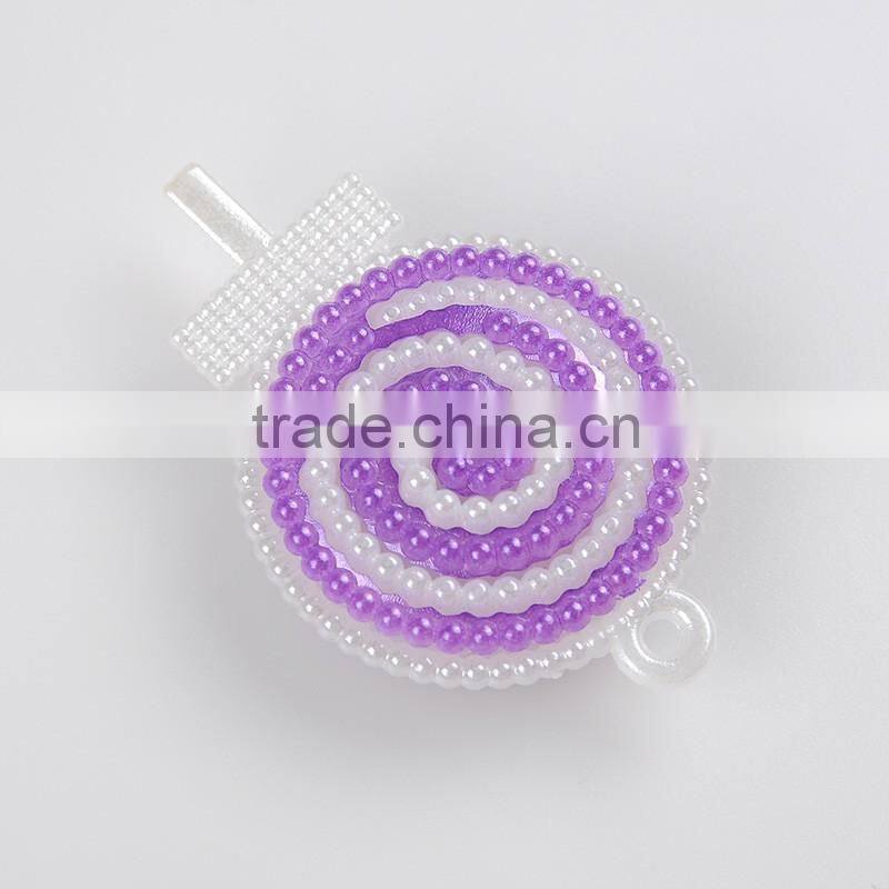 Hot trendy cute white purple bead made lolly shape brooches for kids