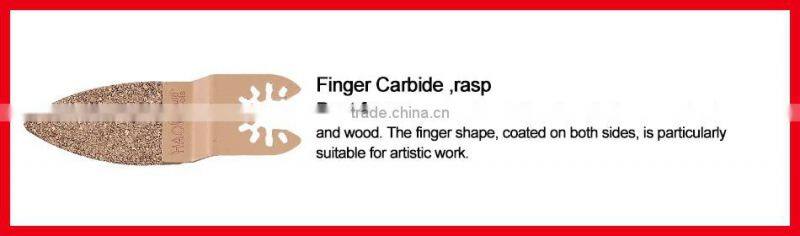 finger-shaped quick release Carbide oscillating tool saw blade for coarse sanding of fillers, tile adhesive, concrete, stone
