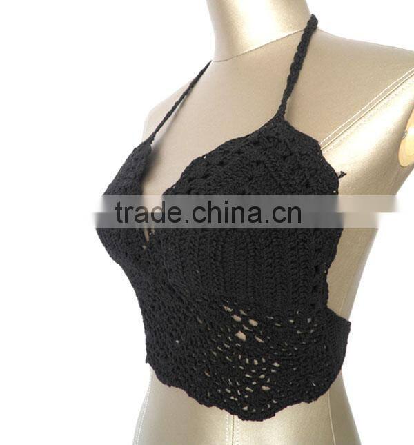 Cotton/polyester black women beachwear crochet knitting bikini in top