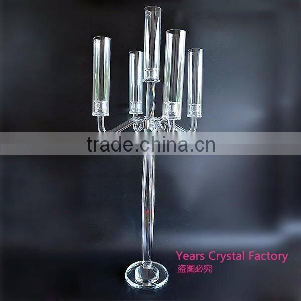glass votive candelabra for wedding crystal candelabra centerpieces with cylinder hurricanes 5 arms