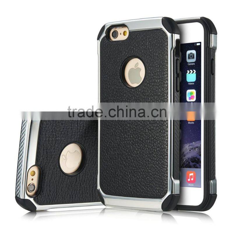 Lichi Texture Hybird TPU+PC Armor Case for iPhone 6 6s 6 Plus 6s Plus Samsung s7 s7edge 2 in 1 Electroplating Cases