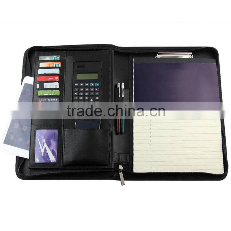 Boshiho PU A4 leather portfolio with custom zipper case