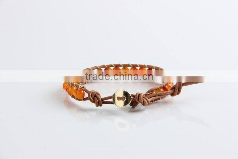 6mm red faceted agate stone make braided leather bracelet, vintage leather bracelet, adjustable bracelet