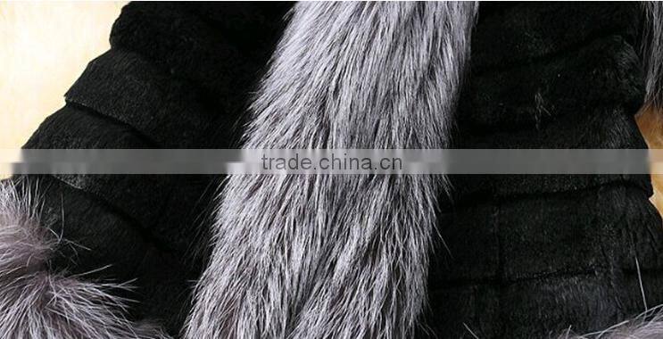 factory price koreal style long silver fox fur trim rabbit fur vest