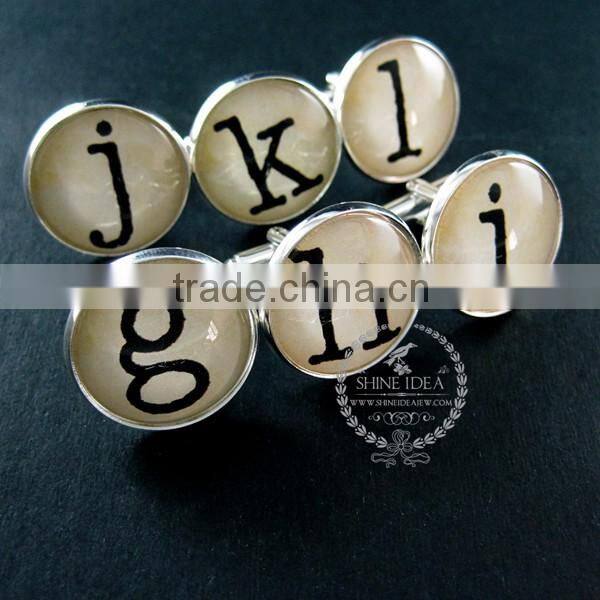 22mm silver plated initial alphabet letter collage glass cabochon round cufflinks fashion wedding cuff links 6600063