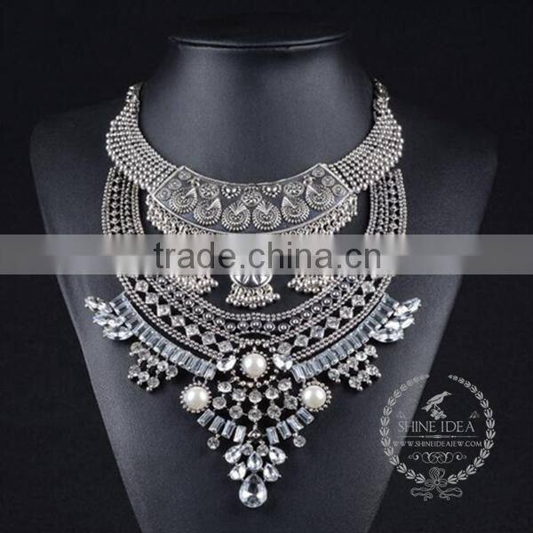 high quality vintage rhinestone imitation pearl chunky statement necklace tin alloy fashion women pendant necklace 6390130