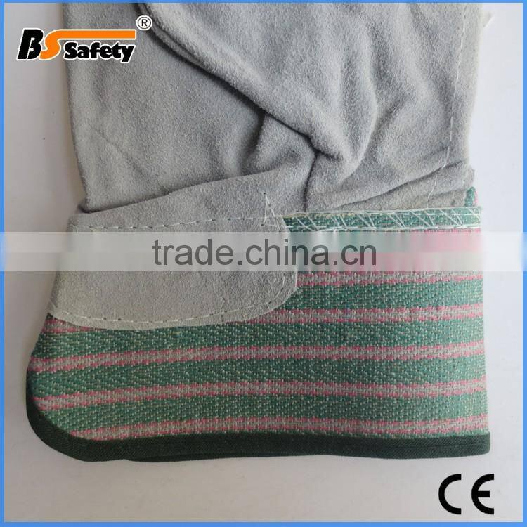 BSSAFETY china supplier 2016 wholsale safety work glove leather with cotton fabric