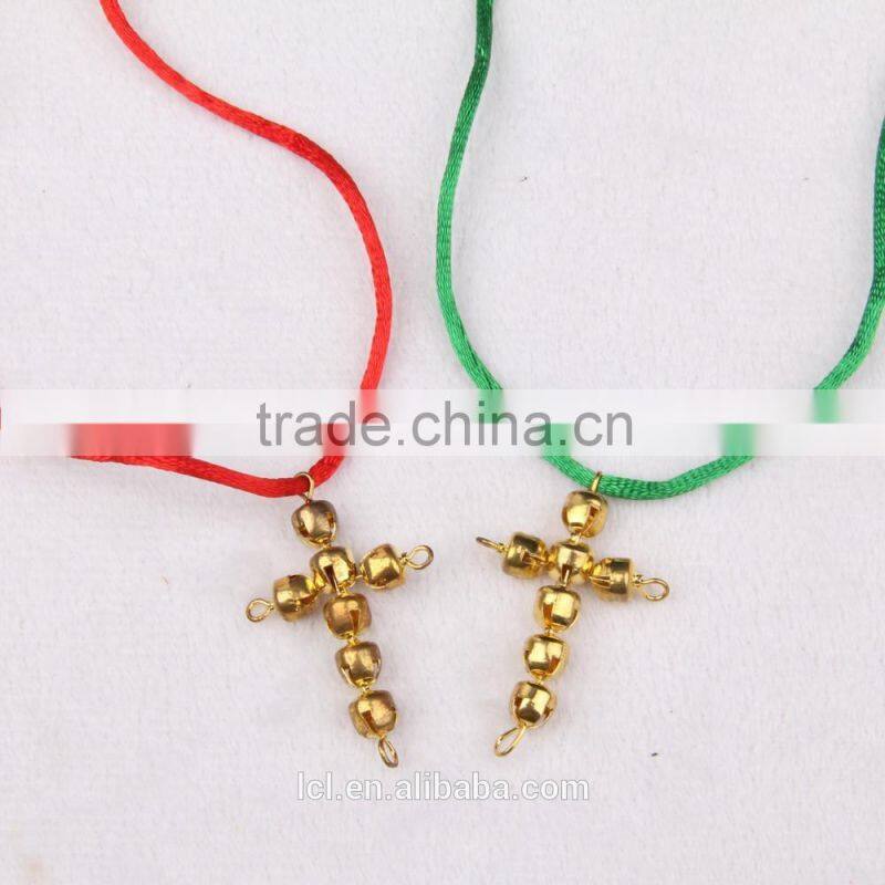 New arrival imitati jewelry cross bling handmade necklace cute girl religious necklaceRed and green bell necklace fo cotton rope