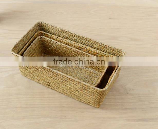 a basket made of natural straw seagrass for housewaring with no handle