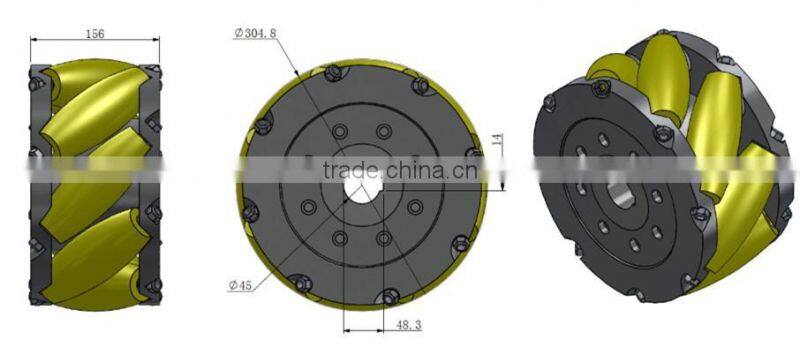12 inch (304.8mm) Heavy duty Industrial mecanum wheel NM304C(professional custom,Payload:500~800kg/pcs)