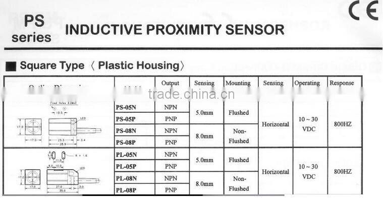 PS-05N Proximity sensor 10--30 VDC flushed NPN IP67 proximity sensor proximity switch