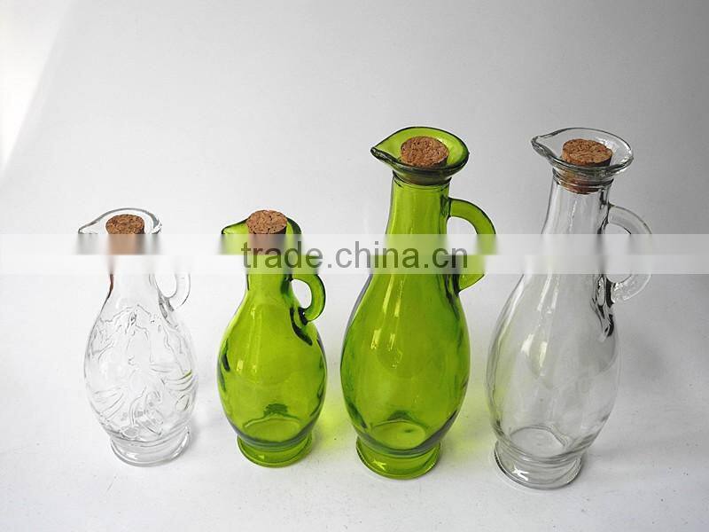 unique cheap glass bottle with cork stopper and mini handle