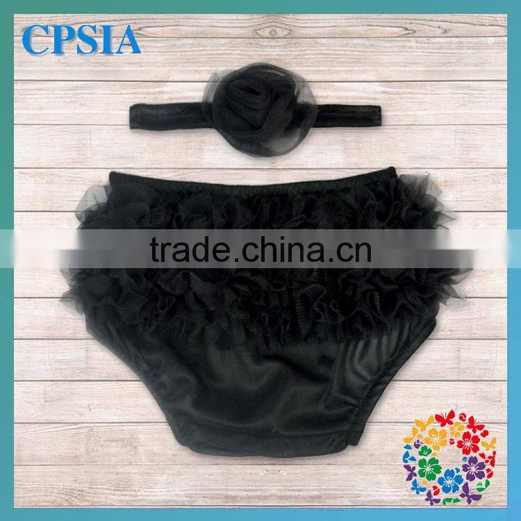 orange white polka dot cotton ruffle shorts with flower headband newborn baby bloomers wholesale