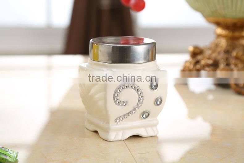 ceramic canister set with stainless metal frame