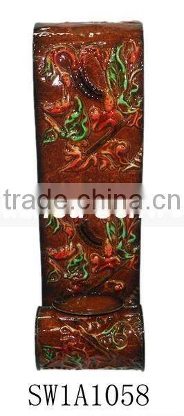 Floral embossed iron candle holder