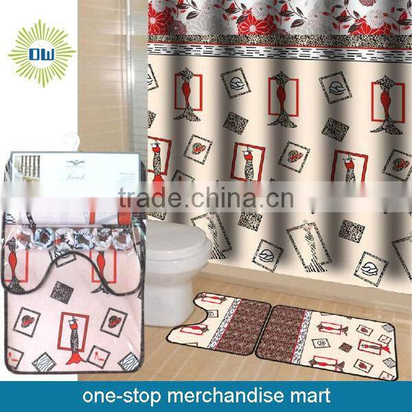 Waterproof Polyester Shower Curtain With Bath Mat Set