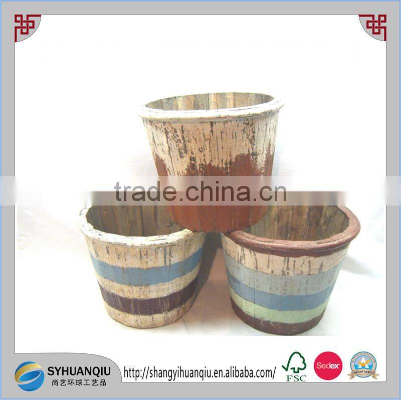 Lot of 3 Distressed Shabby Basket Pail Wood Wooden Bucket Fruit Flower Basket