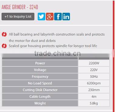 RONIX POWER TOOLS PREMIUM QUALITY ANGLE GRINDER 230MM 2200W MODEL 3240