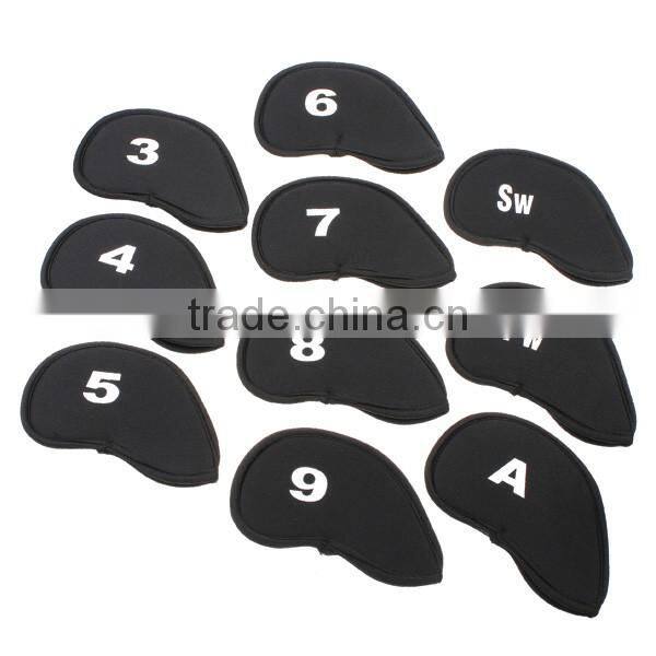 Black 10pcs/set Golf Club Iron Putter Head Cover HeadCovers Protect Set Neoprene