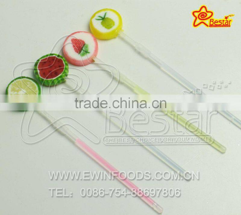 Fluorescence Light Handmade Flat Fruit Lollipop