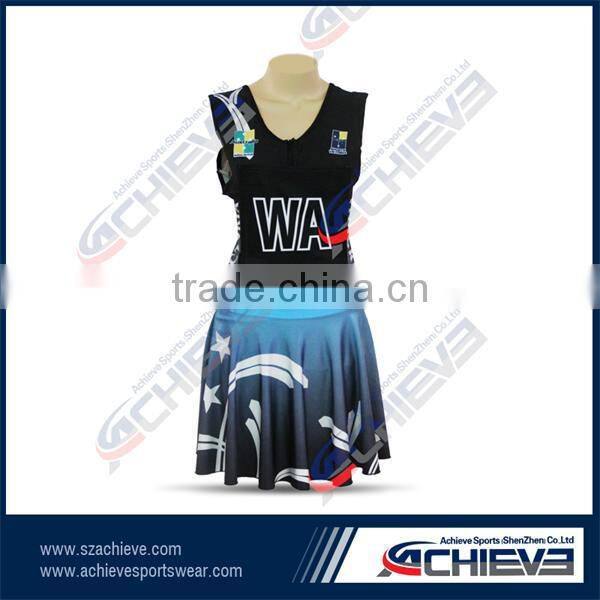 Plain color blue design youth netball uniform