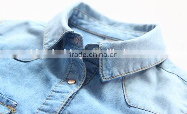 Autumn Long sleeve Turn-down collar denims blouses for children