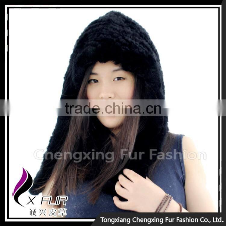 CX-C-243C Women Fur Hooded Scarf Winter Fur Hat Earmuff Fur Hat