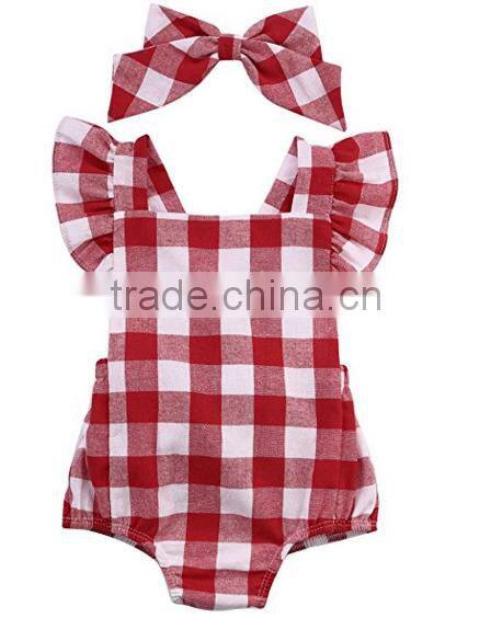 Boutique spring summer outfits plaid hot sale cotton kid Bodysuit baby clothing romper