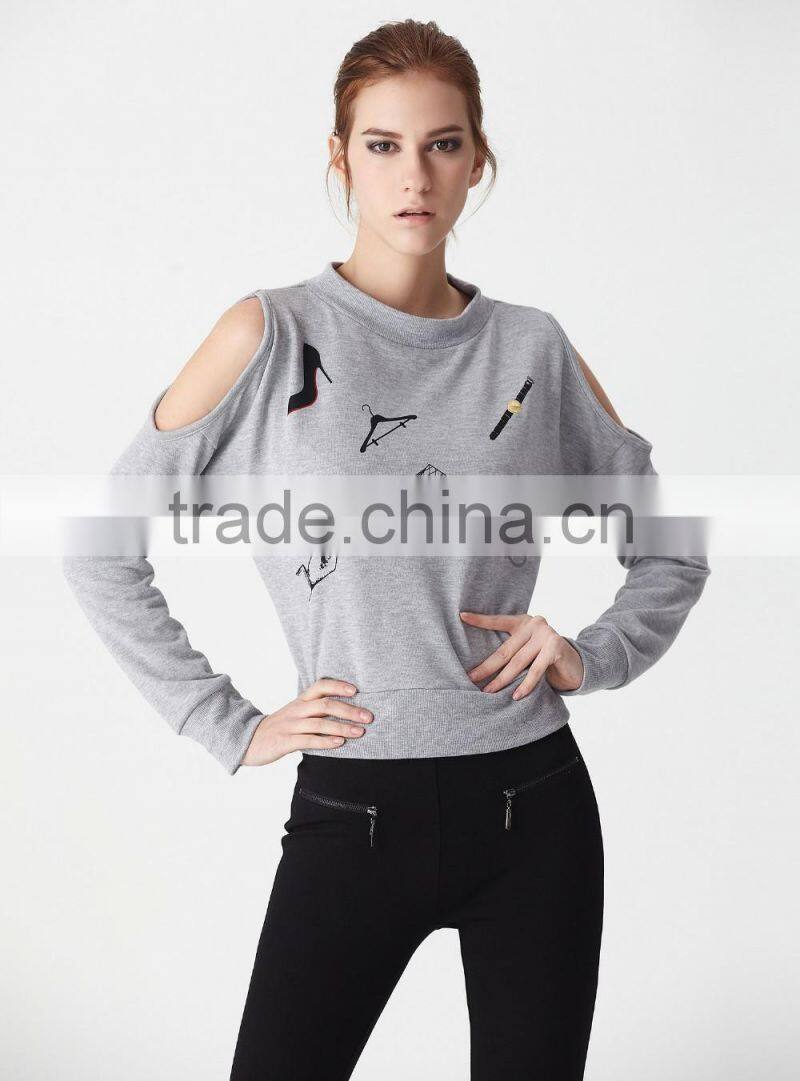 Dew shoulder cute cartoon printing bomber fleece sweater