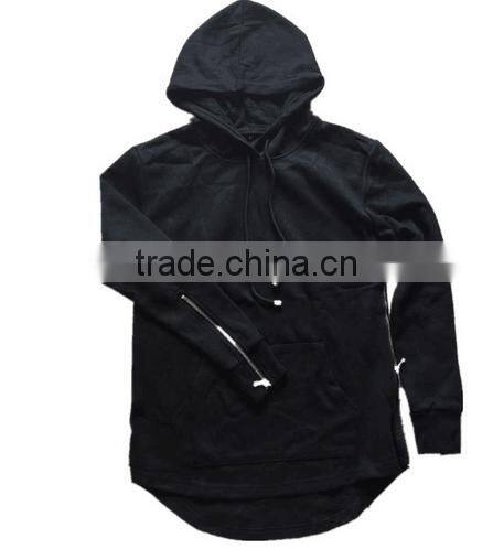 OEM service europe hot style hooded metal zipper decoration Long sleeve autumn winter longline streetwear sweatshirt