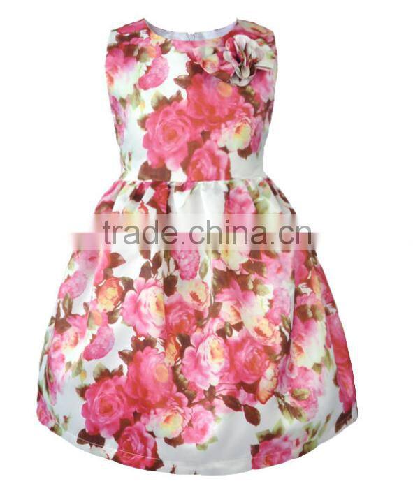 2016 summer new big flower printing sleeveless dress bowknot vest girls skirt