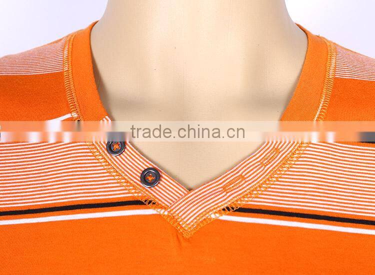 Wholesale v neck short sleeve flat knit stripe t-shirt