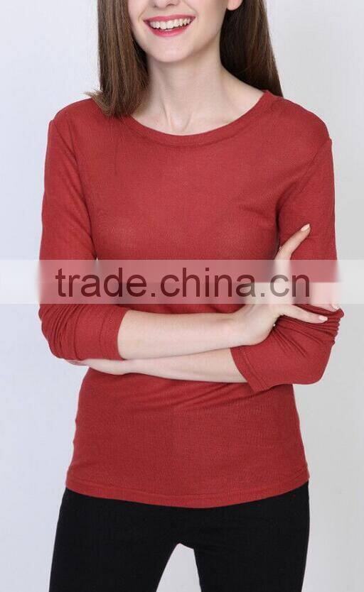 Runwaylover EY2227B Basic women long sleeve V neck T shirt with open thumb hole