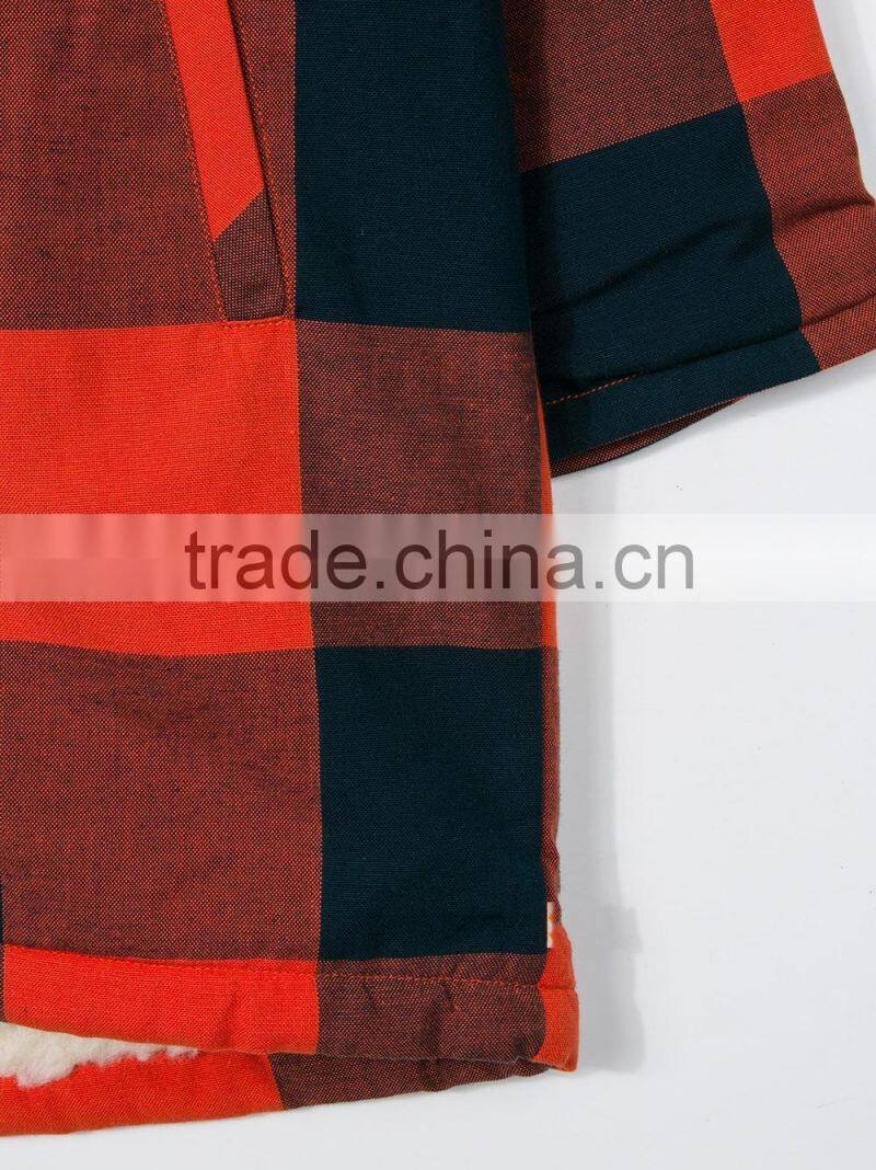 Kids Red and Black Cotton Large Checked Pattern Jacket Parka