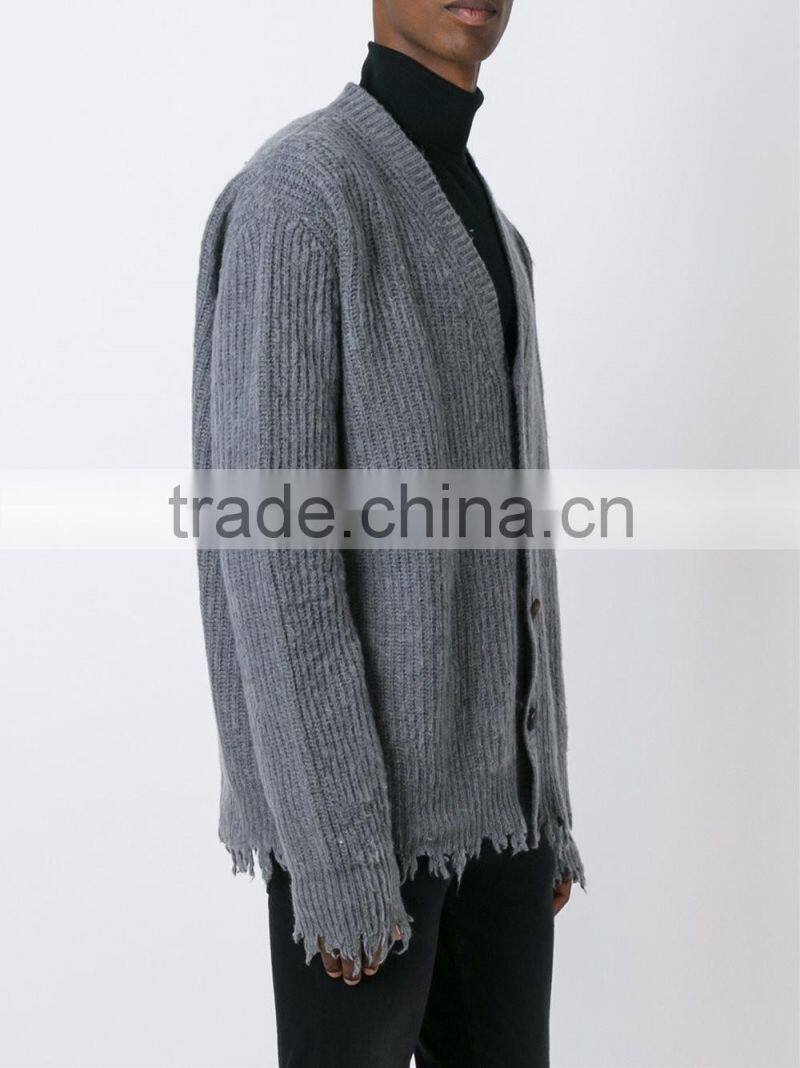 Top Selling High Quality Customed Printing Mens Grey Cardigan Mens Sweater Design with Buttons Closure