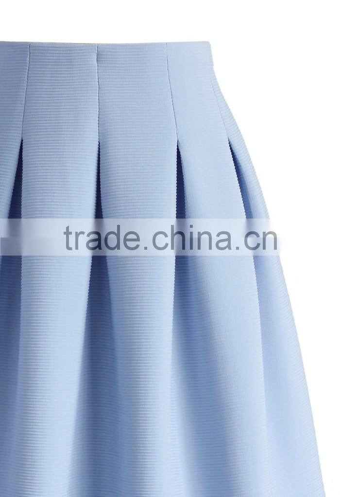 2016 Guangzhou Shandao Factory Summer New Arrivals Casual Pleated Blue High Waist Half Chiffon Lady Skirt
