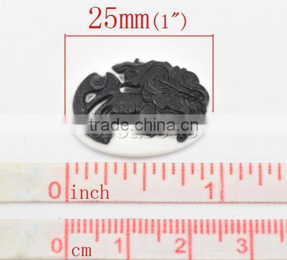 Black Resin Halloween Skull Pattern Oval Cameo 25x18mm(1"x3/4"), sold per packet of 50