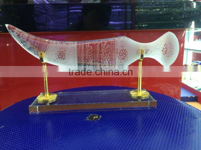 Crystal Khanjar Jambiya Etched Frosted Knife Sword Dagger as Arab Souvenir Gift