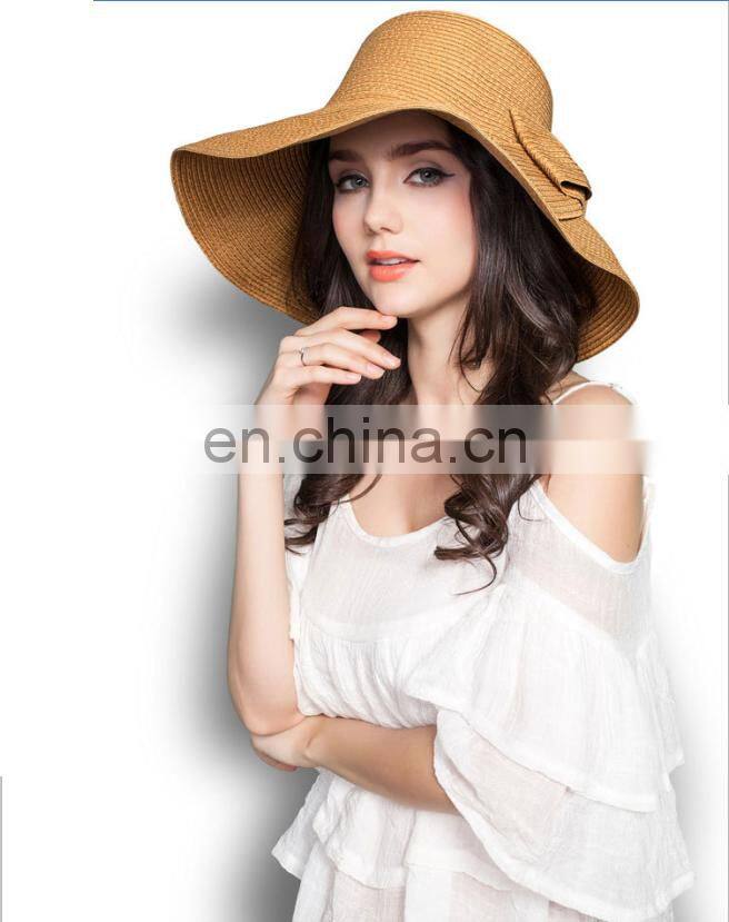 Korean Summer Bowknot Straw Hat Sandbeach Large Brimmed Hat Topee