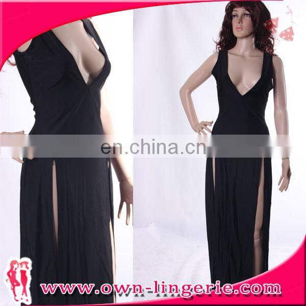 Deep v-neck open black maxi bodycon bandage dress