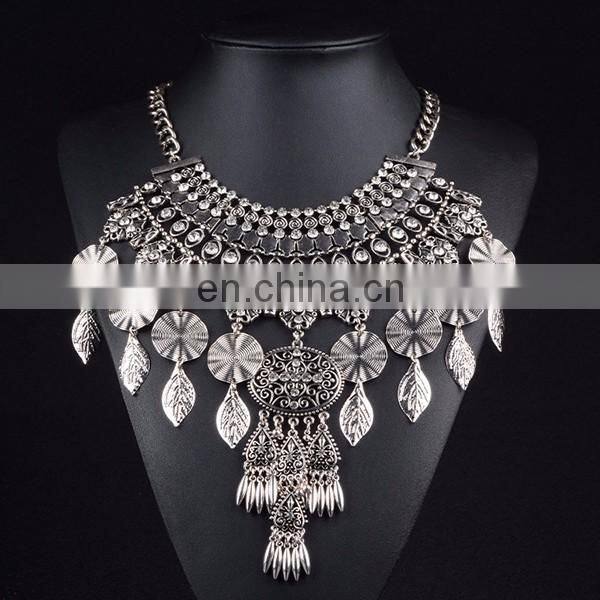 Classic restoring ancient silver zinc alloy exaggerated geometry coin chain tassel necklace